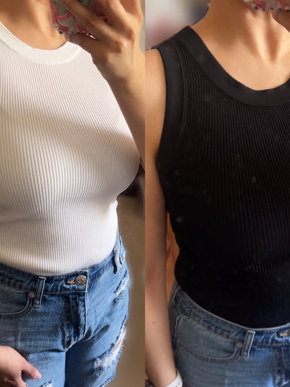 Michael Kors Ribbed Sleeveless Tank Tops - White & Black fits Medium
